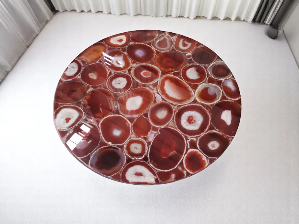 Custom Red Moss Agate Side Table Natural Beauty for Your Space